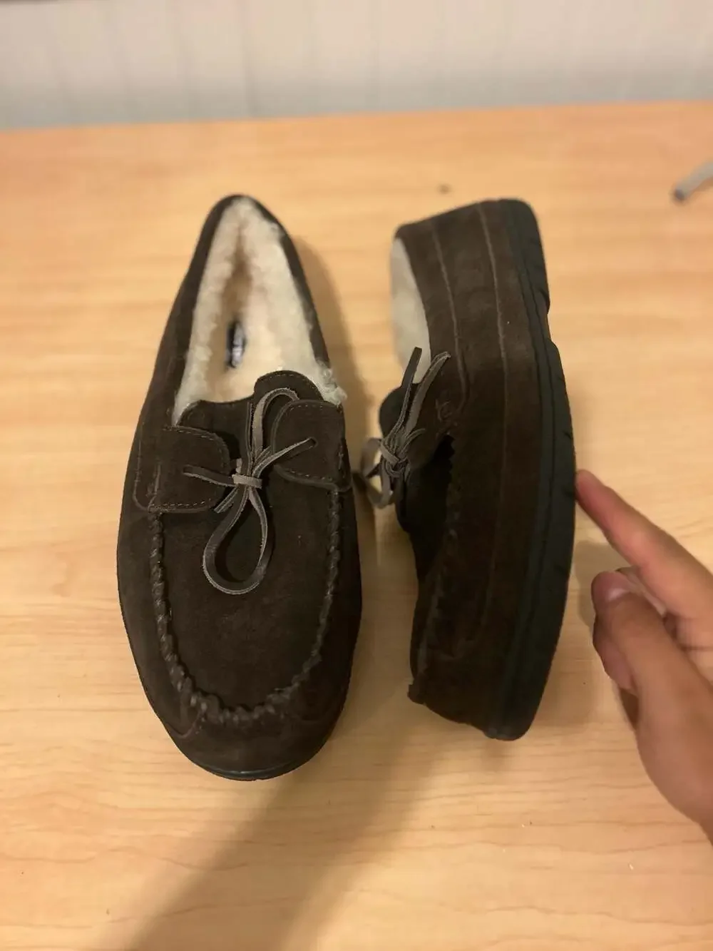 Lands' End Men's Suede Moccasin Slippers with Faux Fur Lining
